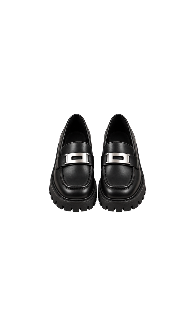 Chunky Lug-Sole Loafers with Metal Detail, Black