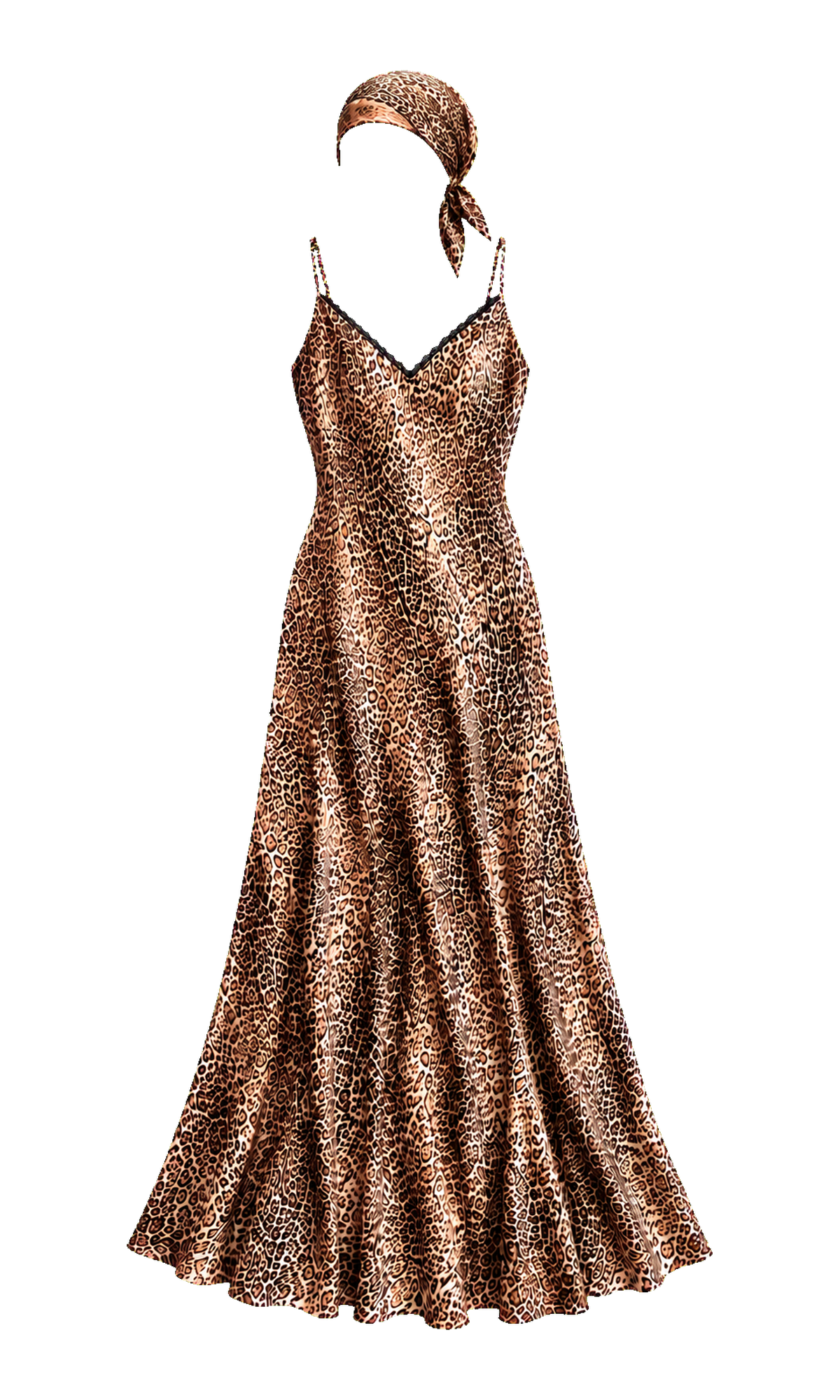 Animal-Print Slip Dress with Matching Scarf