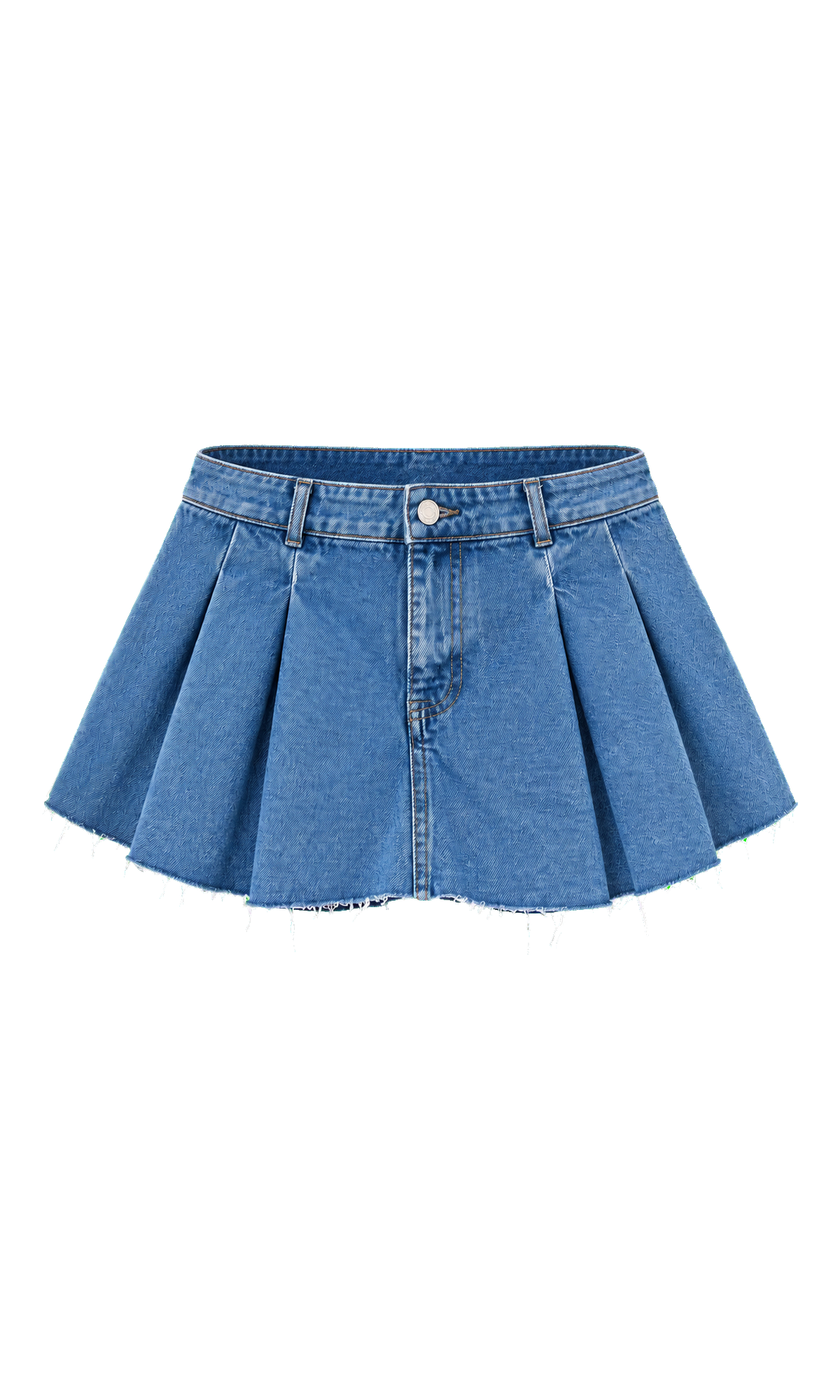 Pleated Raw-Hem Denim Mini Skort