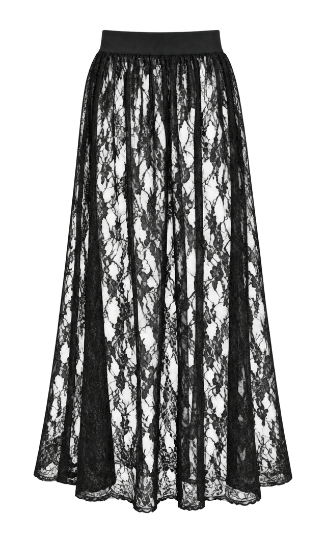 Sheer Lace Maxi Skirt, Black