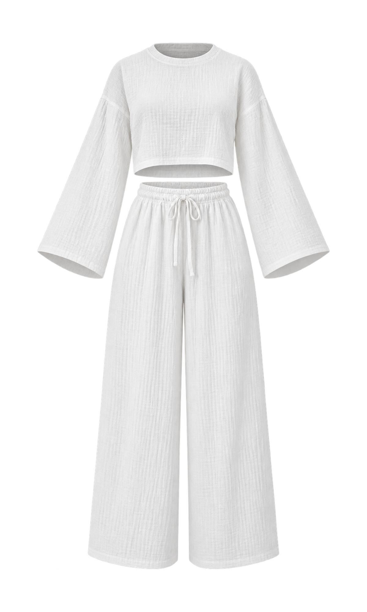 Muslin Crop Top and Wide-Leg Trouser Set