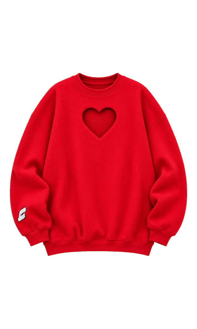 Oversized Heart-Cutout Sweatshirt, Red