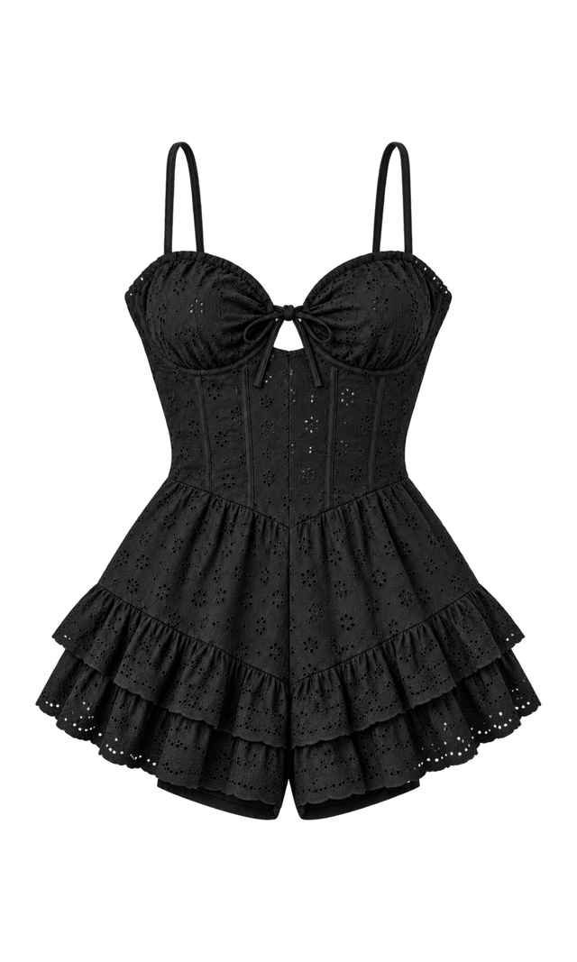Broderie Anglaise Mini Romper, Black