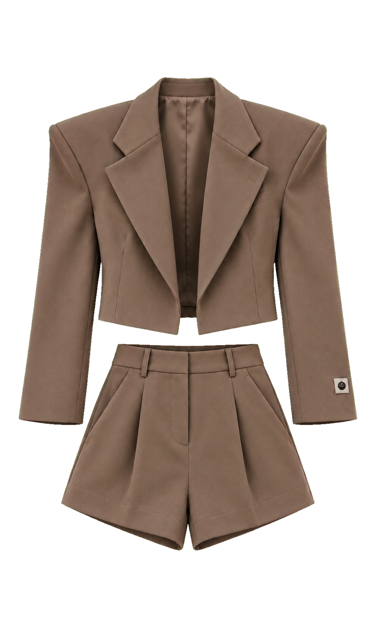 Cropped Broad-Shoulder Blazer and Pleated Shorts Set