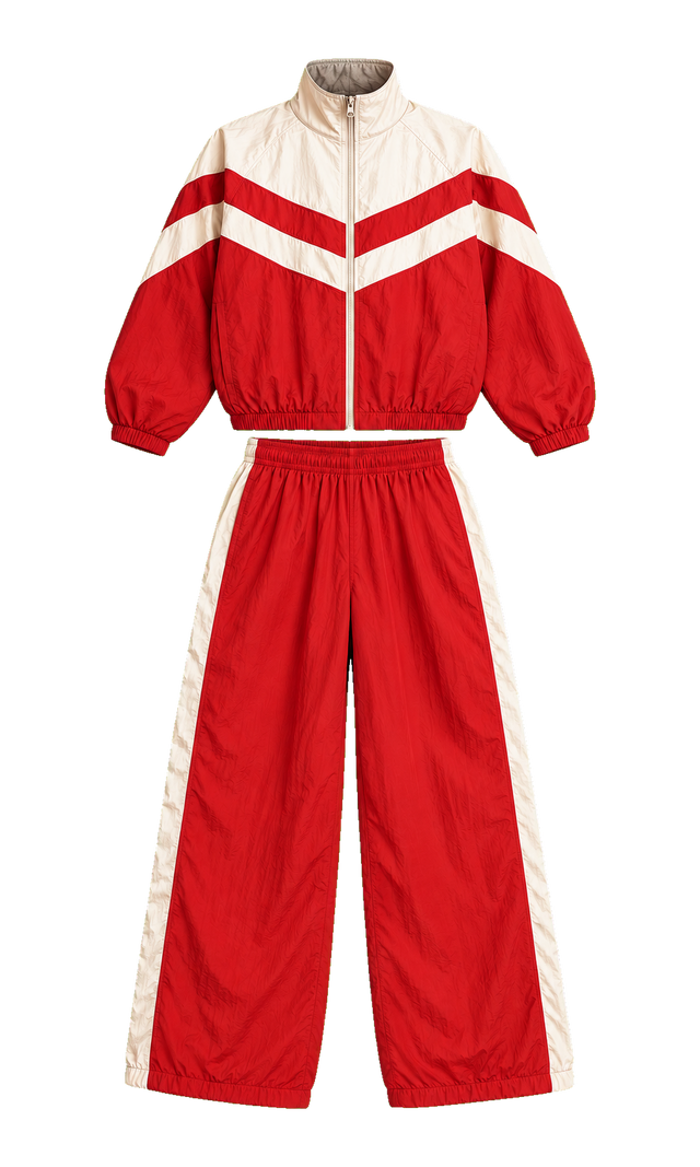 Colour-Block Track Jacket and Wide-Leg Trousers Set, Red