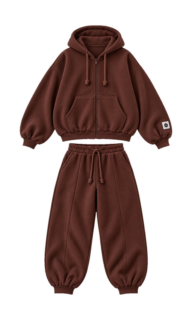 Zip Hoodie and Cuffed Jogger Set, Brown