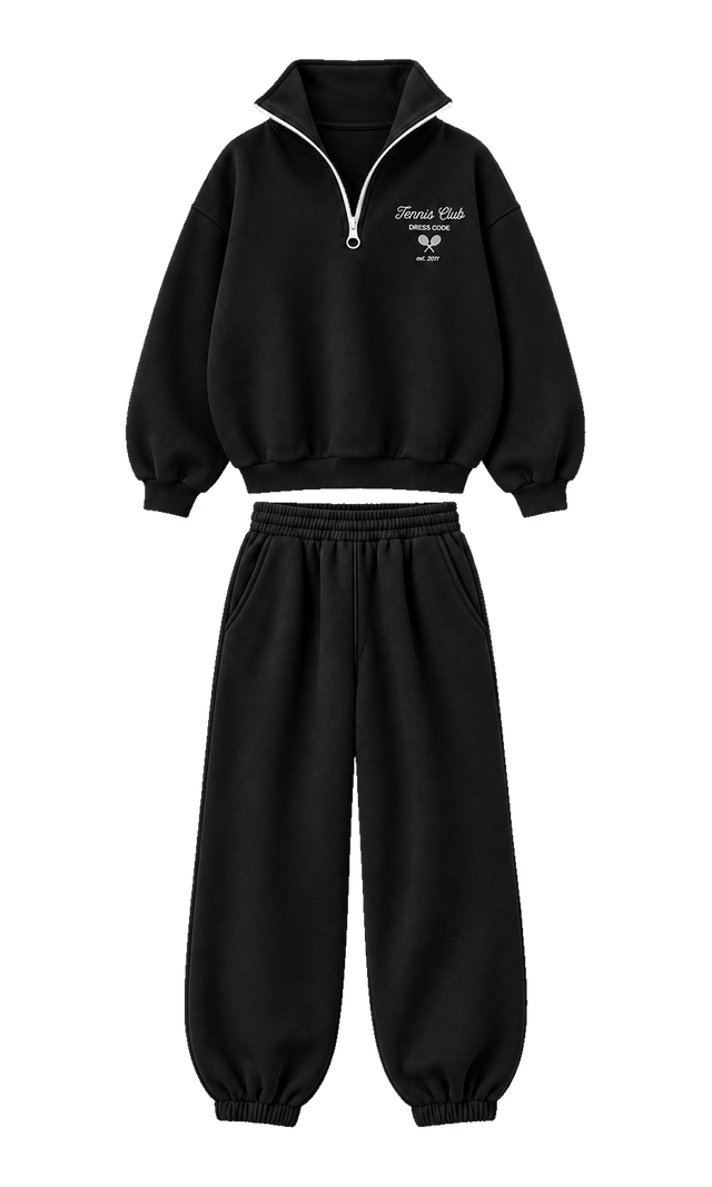 Half-Zip Sweatshirt and Cuffed Jogger Set, Black