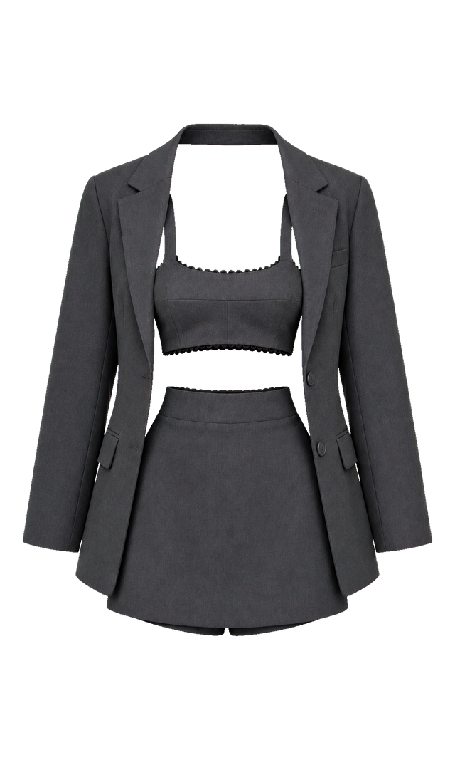 Tailored Blazer, Bralette and Skort Set, Charcoal