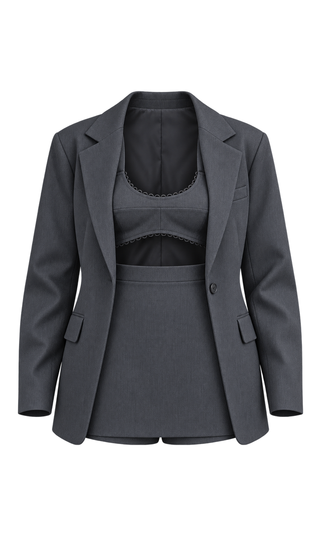 Tailored Blazer, Bralette and Skort Set, Charcoal