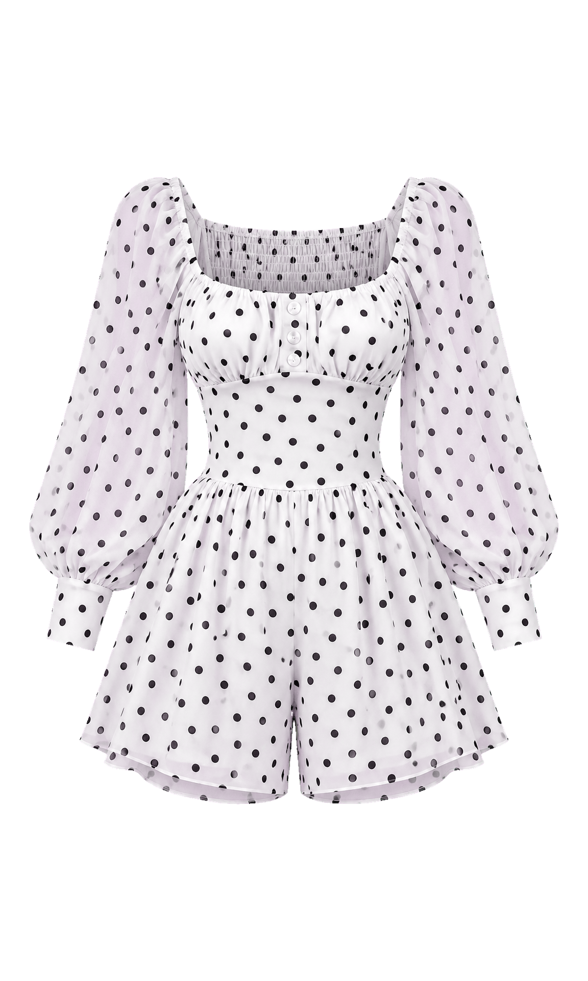Polka-Dot Chiffon Romper with Skirt Overlay