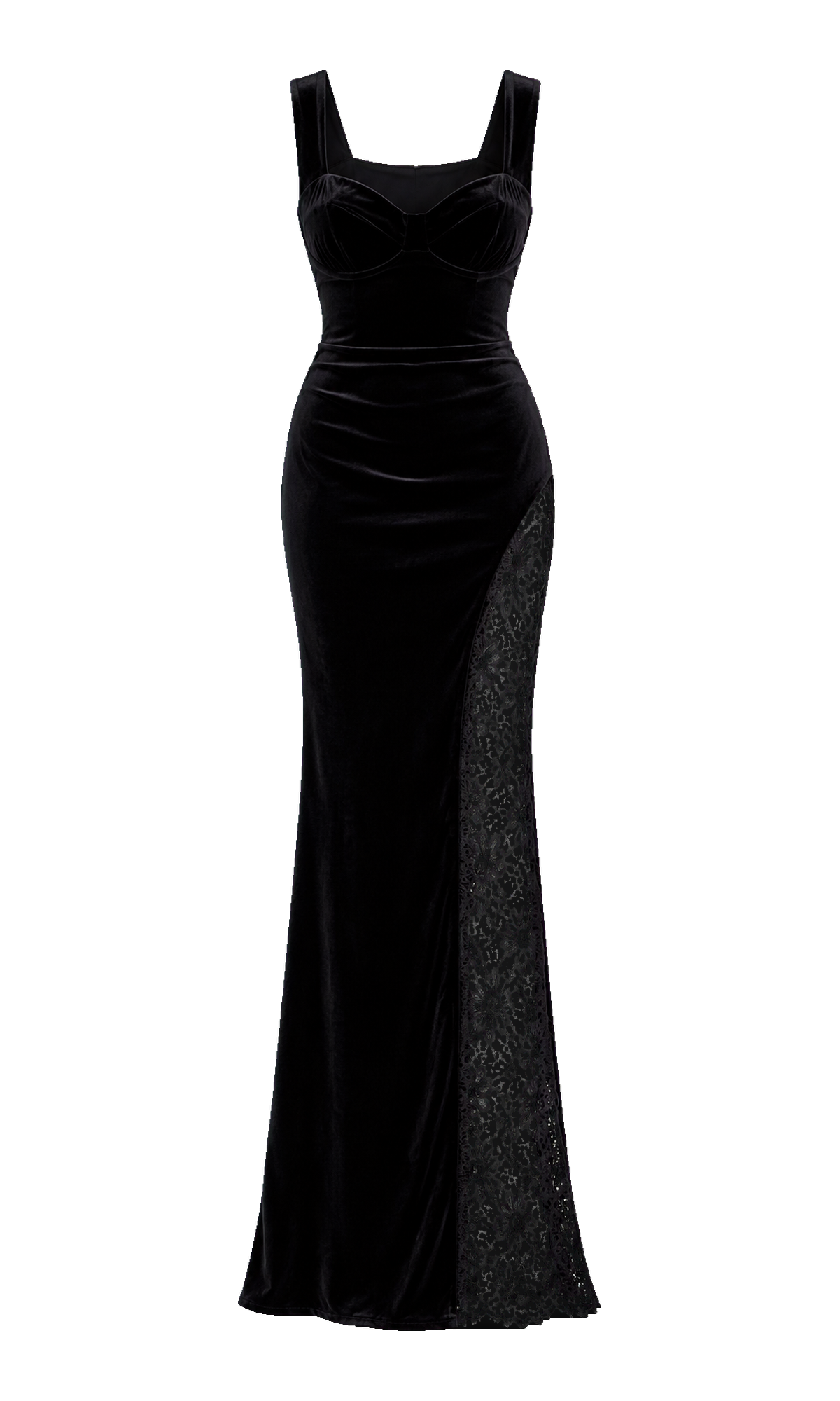 Velour Sweetheart Maxi Dress with Lace Side Panel