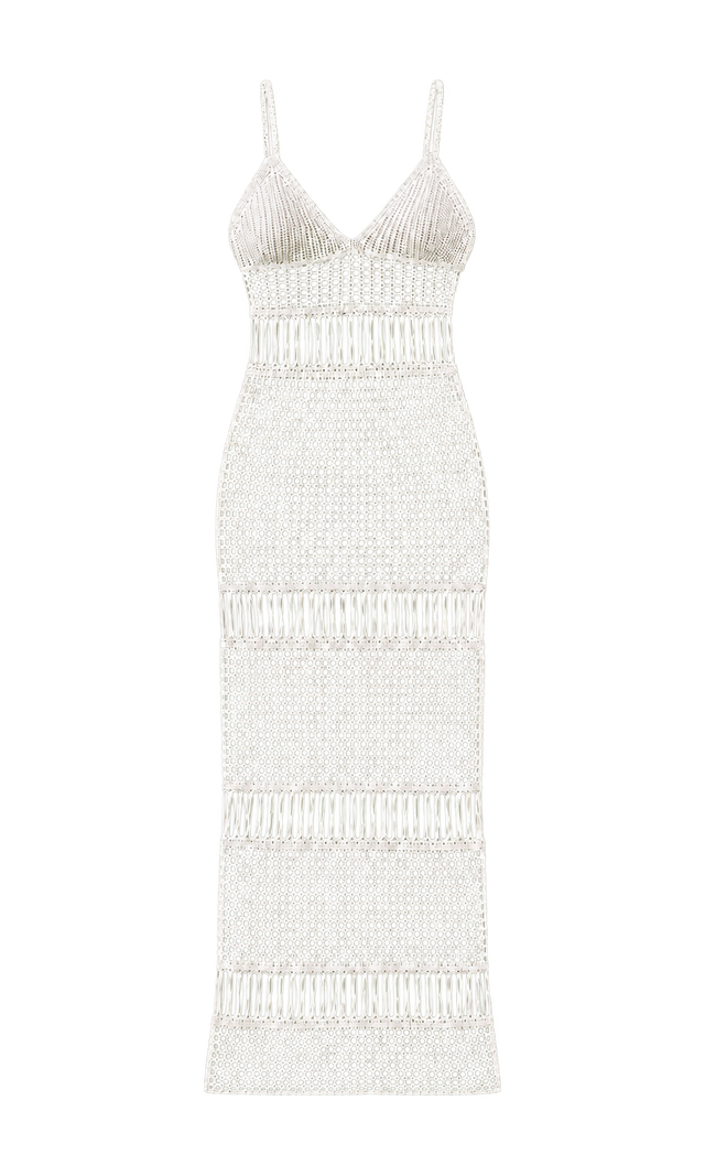 Strappy Openwork Maxi Dress, White