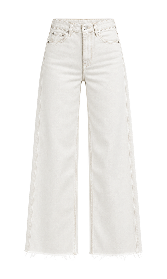 Raw-Hem Wide-Leg Cotton Jeans, White