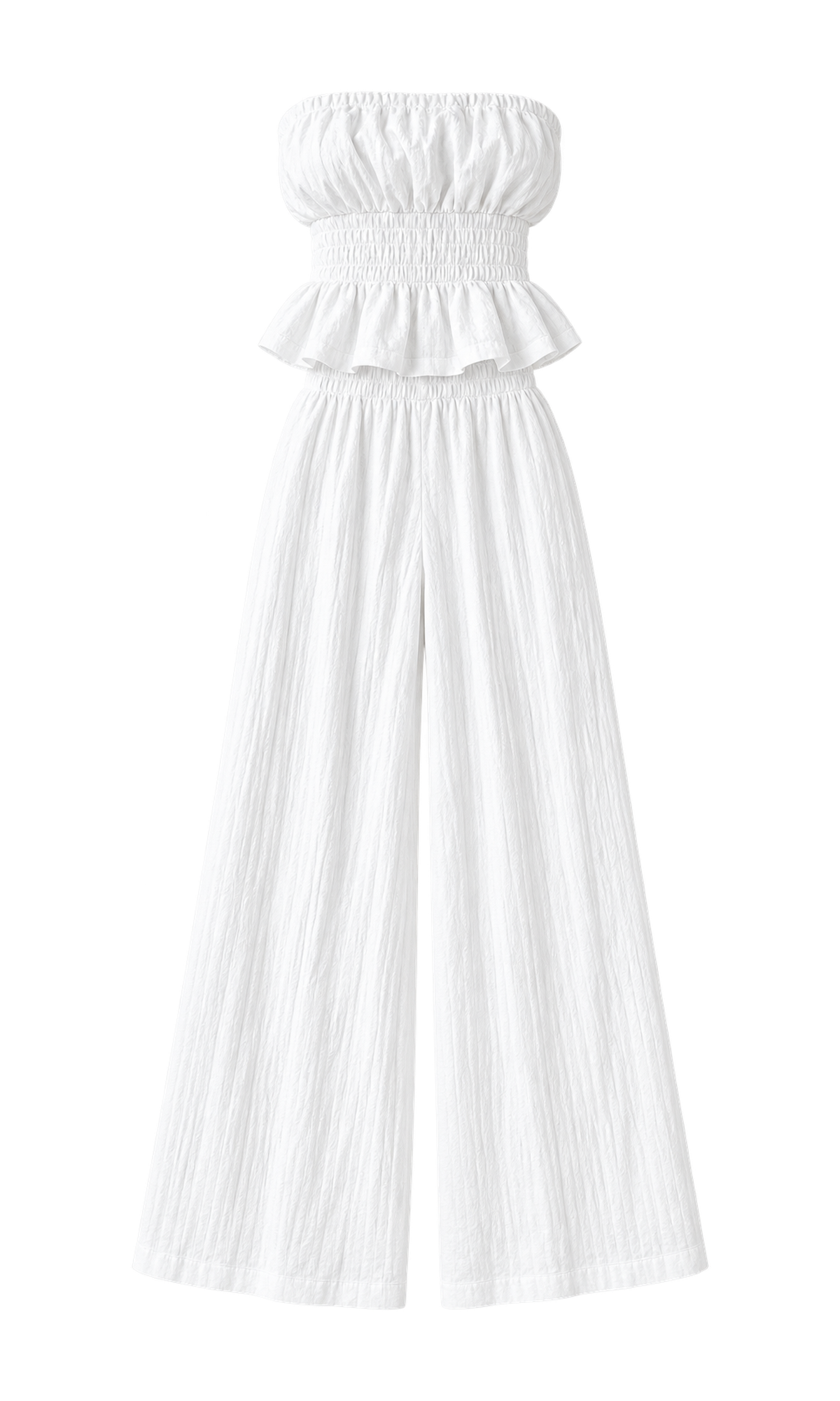 Strapless Ruffle Top and Wide-Leg Trousers Set