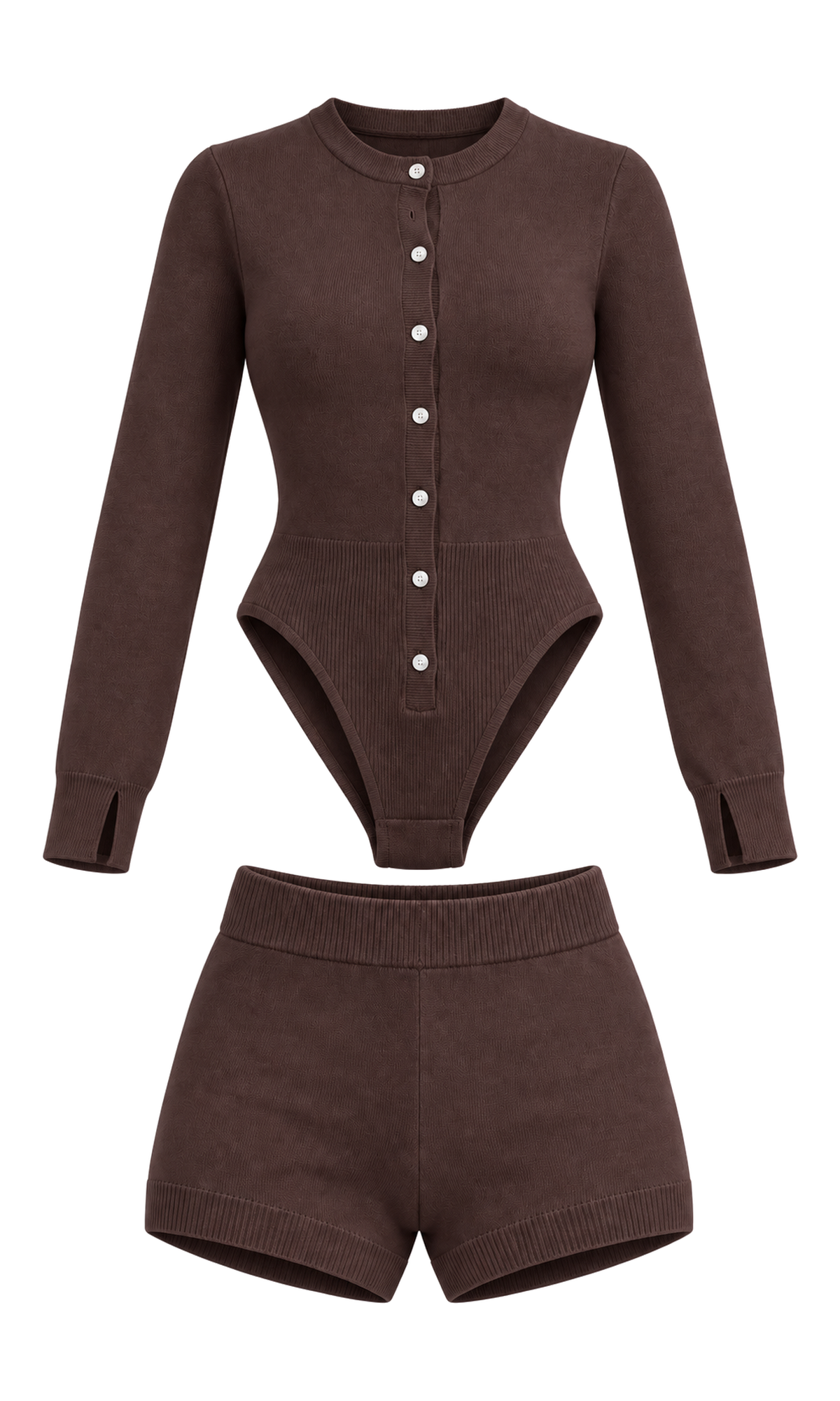 Button-Front Knit Bodysuit and Shorts Set