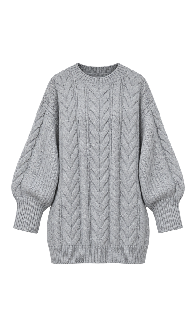 Oversized Cable-Knit Sweater, Grey