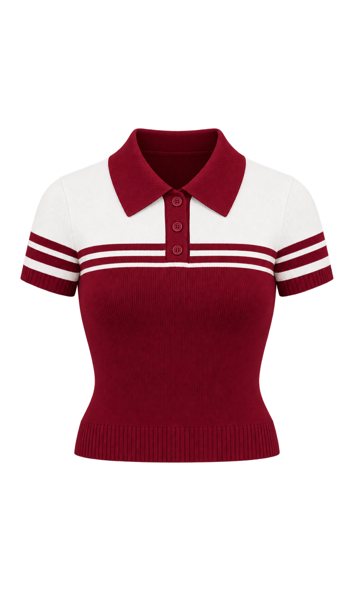 Contrast-Collar Striped Knit Polo Top