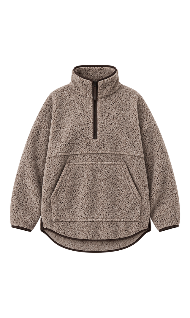 Speckled Quarter-Zip Pullover, Taupe
