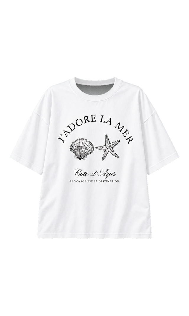 Oversized J’adore La Mer Graphic Cotton Tee, White Print