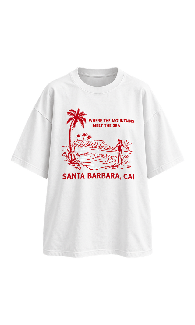 Oversized Santa Barbara Graphic Cotton Tee, White