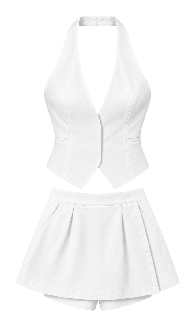 Halter Vest and Pleated Skort Set, White