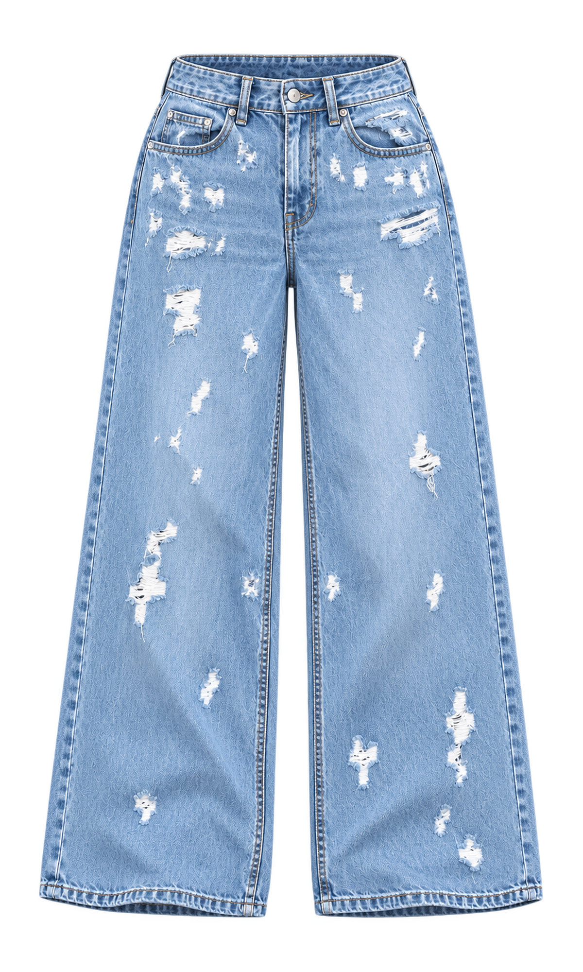 Scattered-Distress Wide-Leg Jeans