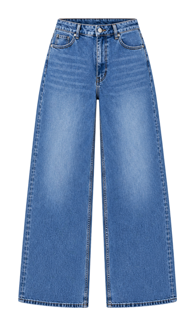 Classic Wide-Leg Cotton Jeans, Mid Wash