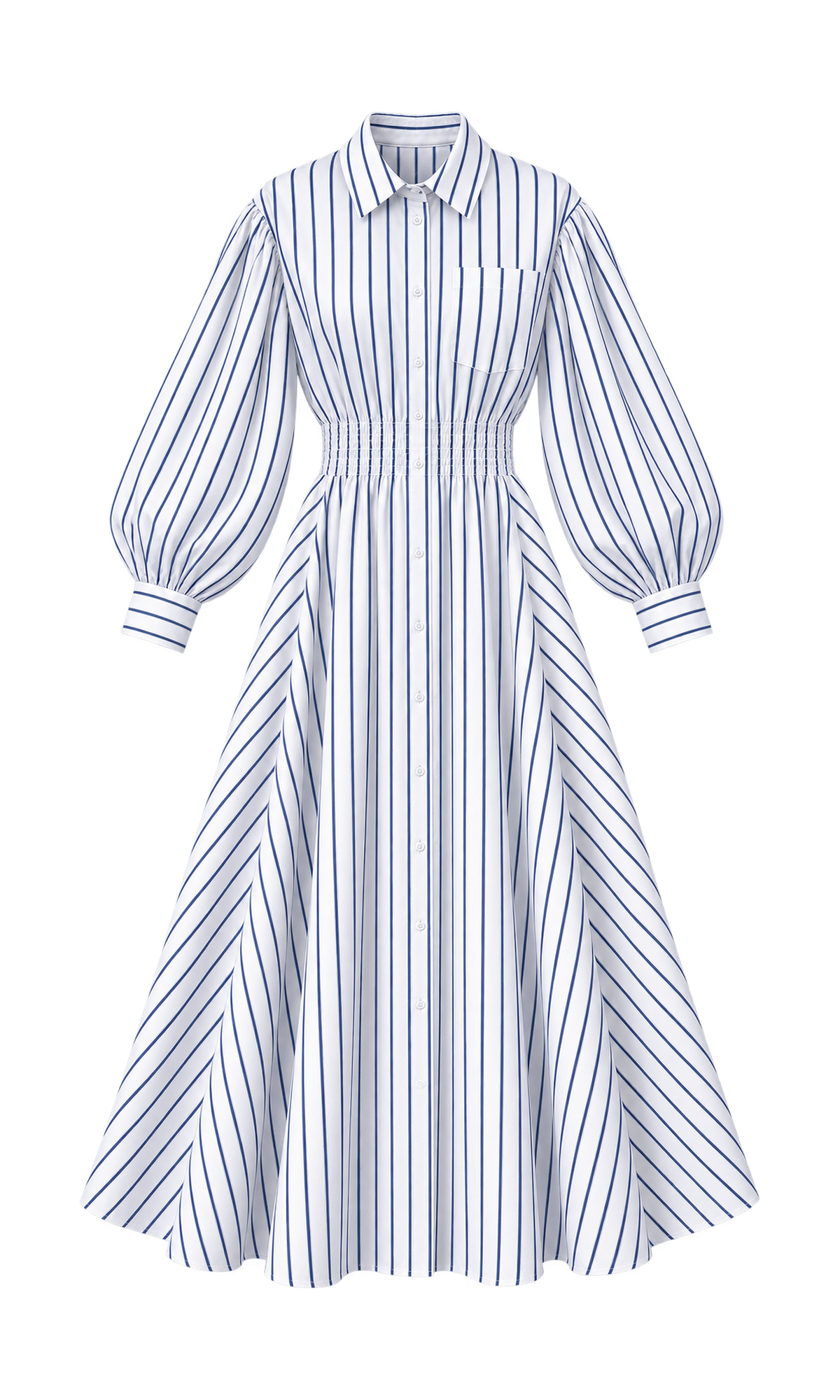 Balloon-Sleeve Maxi Shirt Dress