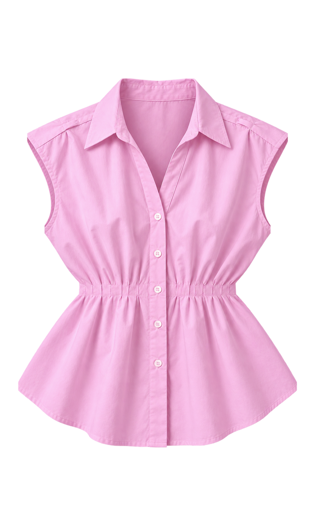 Gathered-Waist Peplum Shirt, Pink