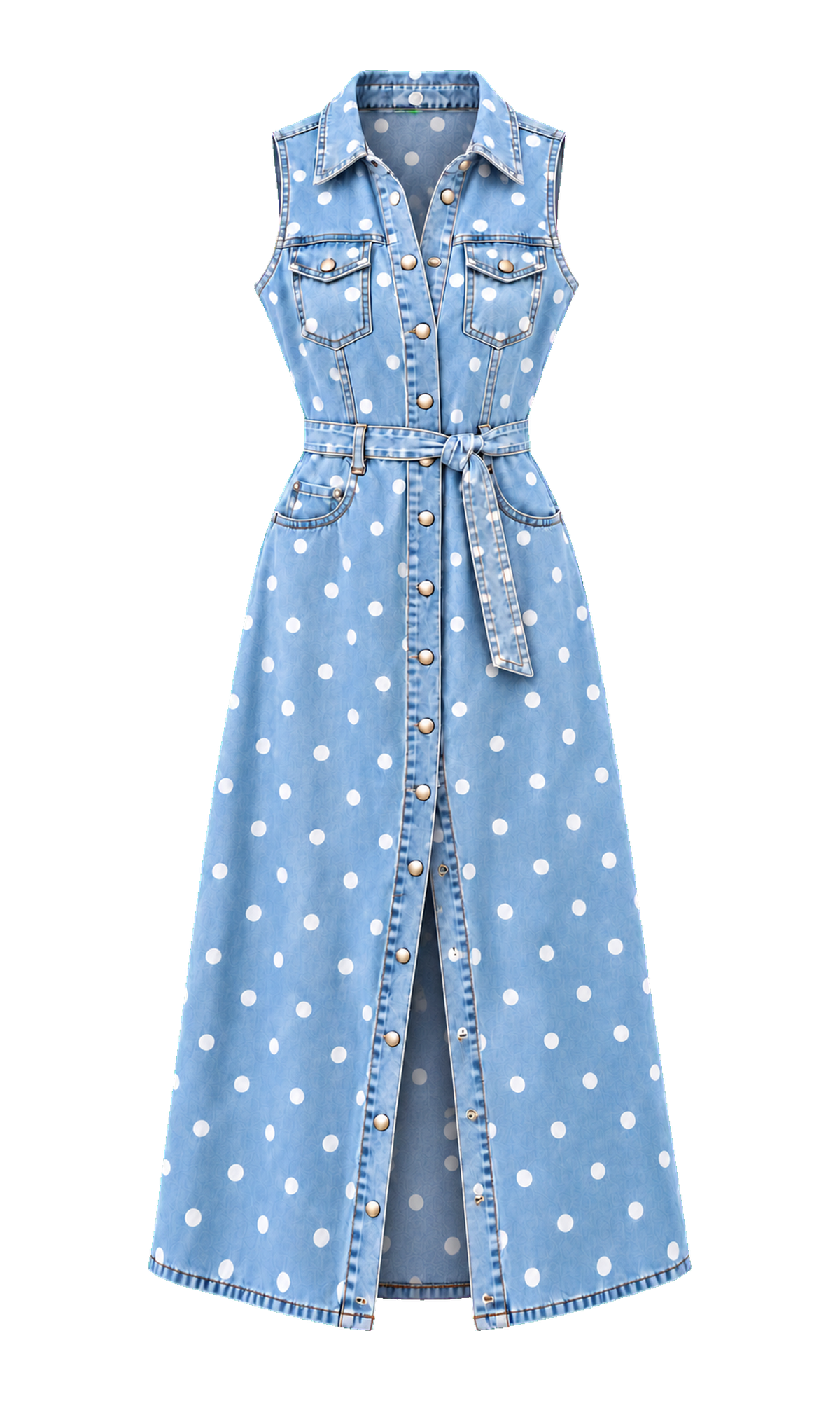 Polka-Dot Denim Shirt Dress