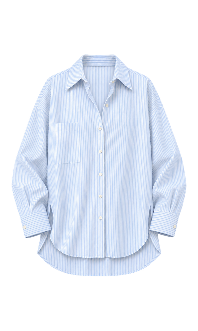 Oversized Curved-Hem Shirt, White Stripe