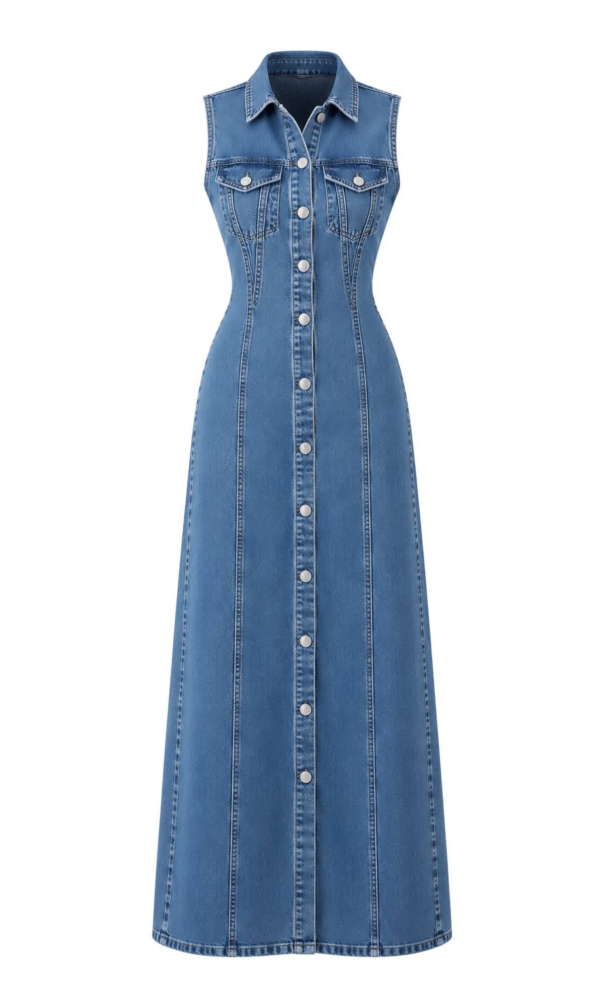 Sleeveless Button-Front Denim Dress