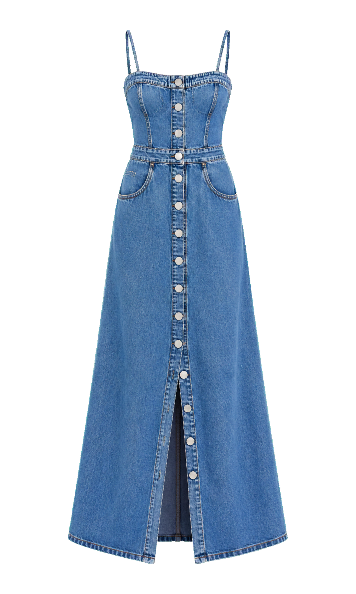 Strappy Button-Front Denim Dress