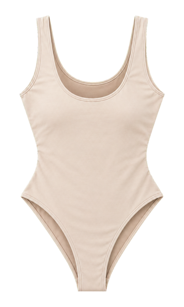 Scoop-Neck Tank Bodysuit, Beige