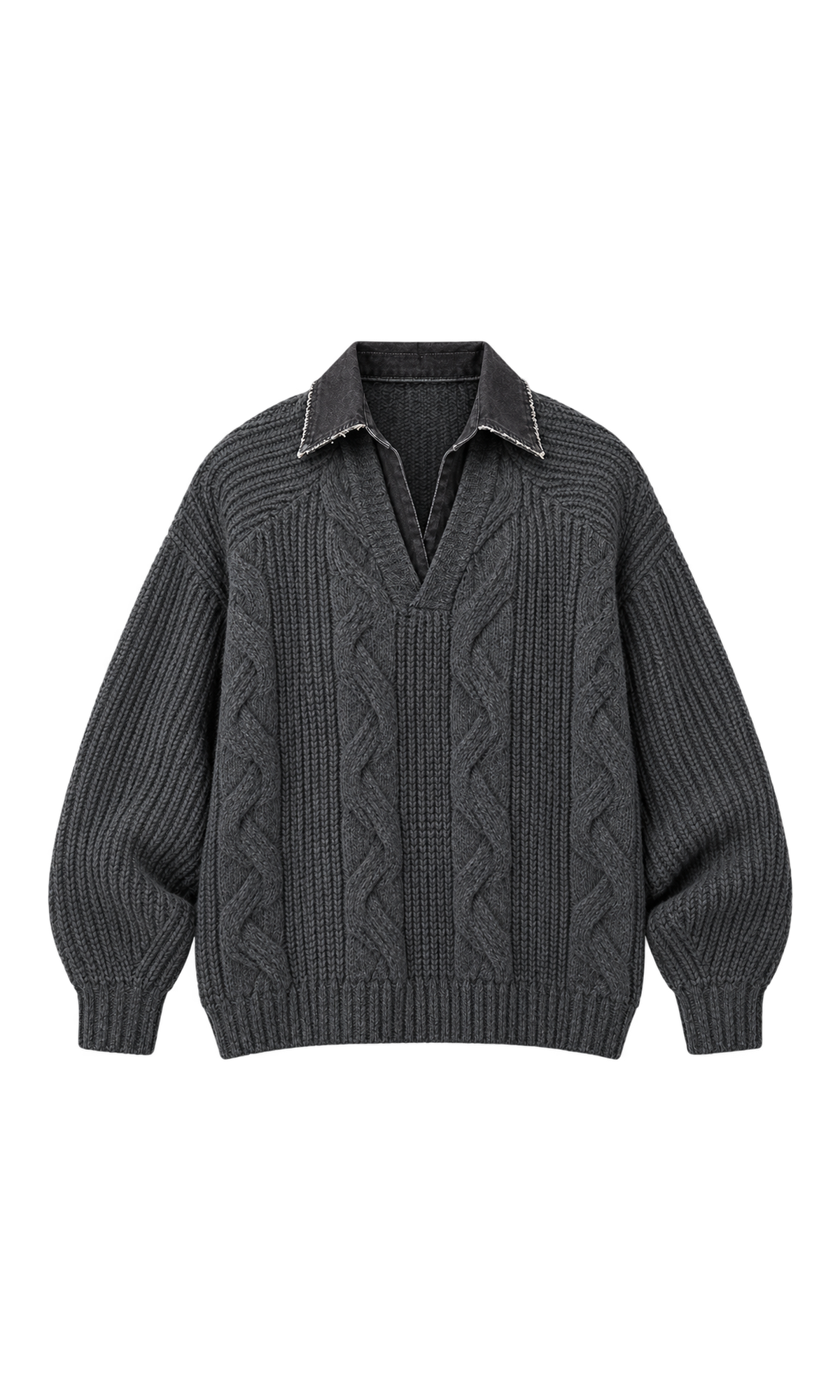Cable-Knit Sweater with Contrast Collar