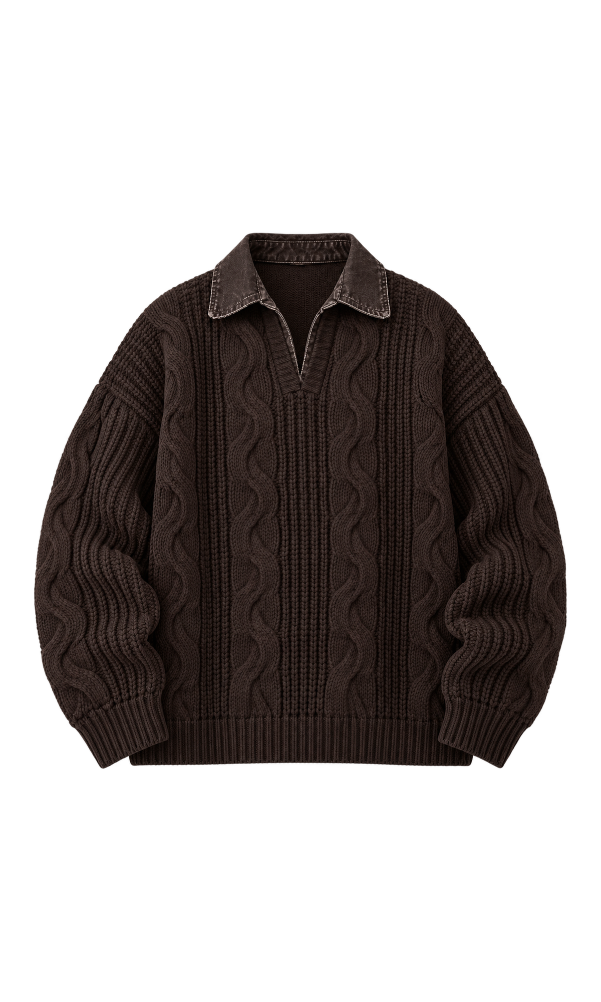 Cable-Knit Sweater with Contrast Collar