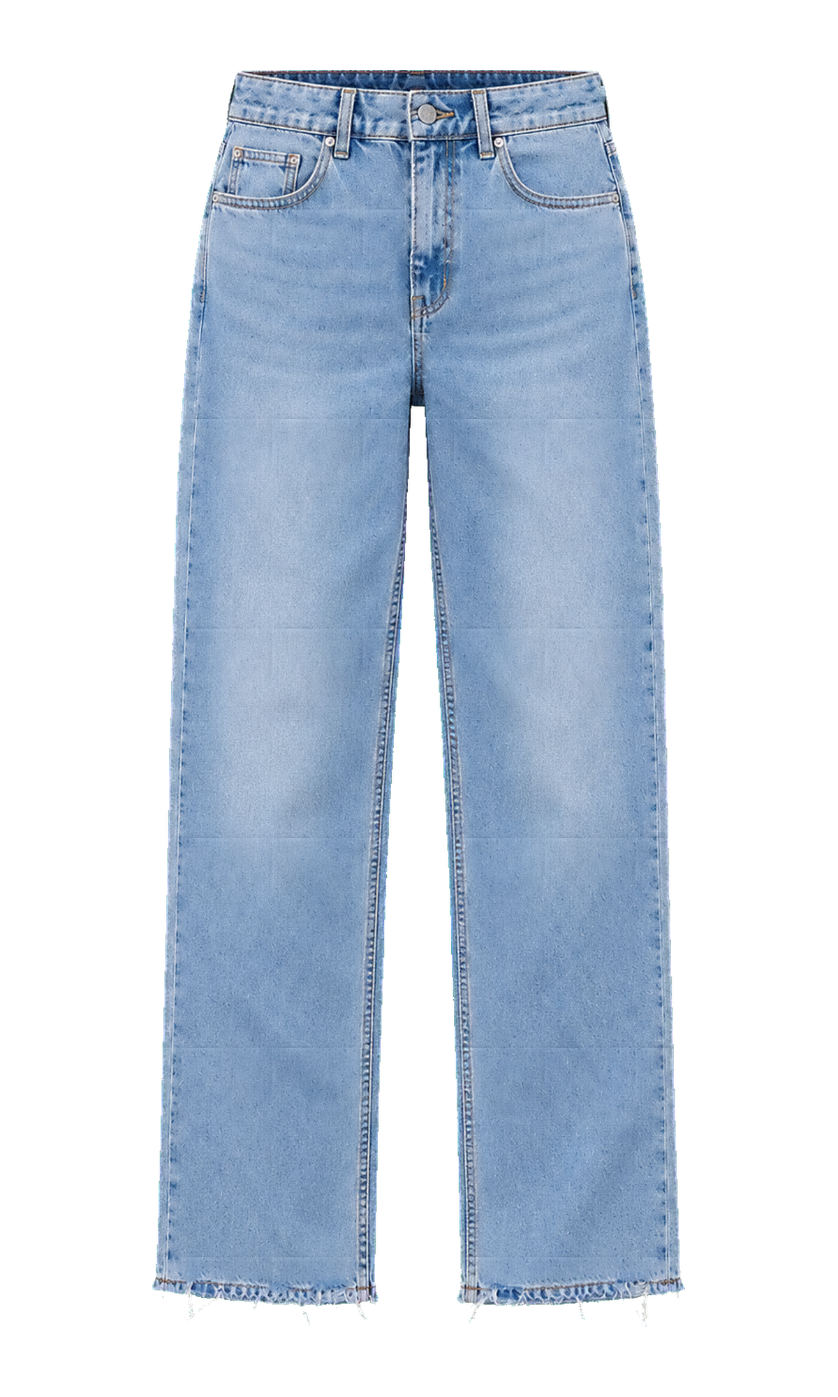 Light-Wash Straight-Leg Cotton Jeans with Raw Hems