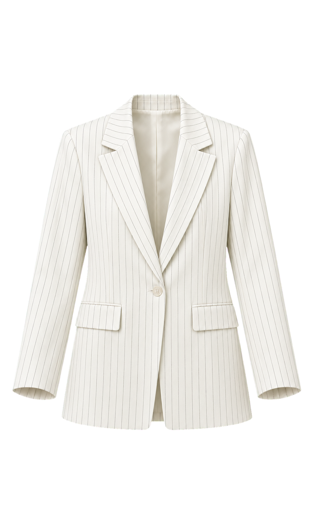 Pinstripe Single-Button Cotton Blazer, Ivory Stripe
