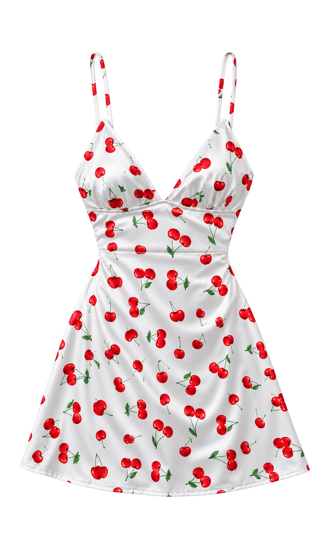 Printed V-Neck Mini Dress, White Print