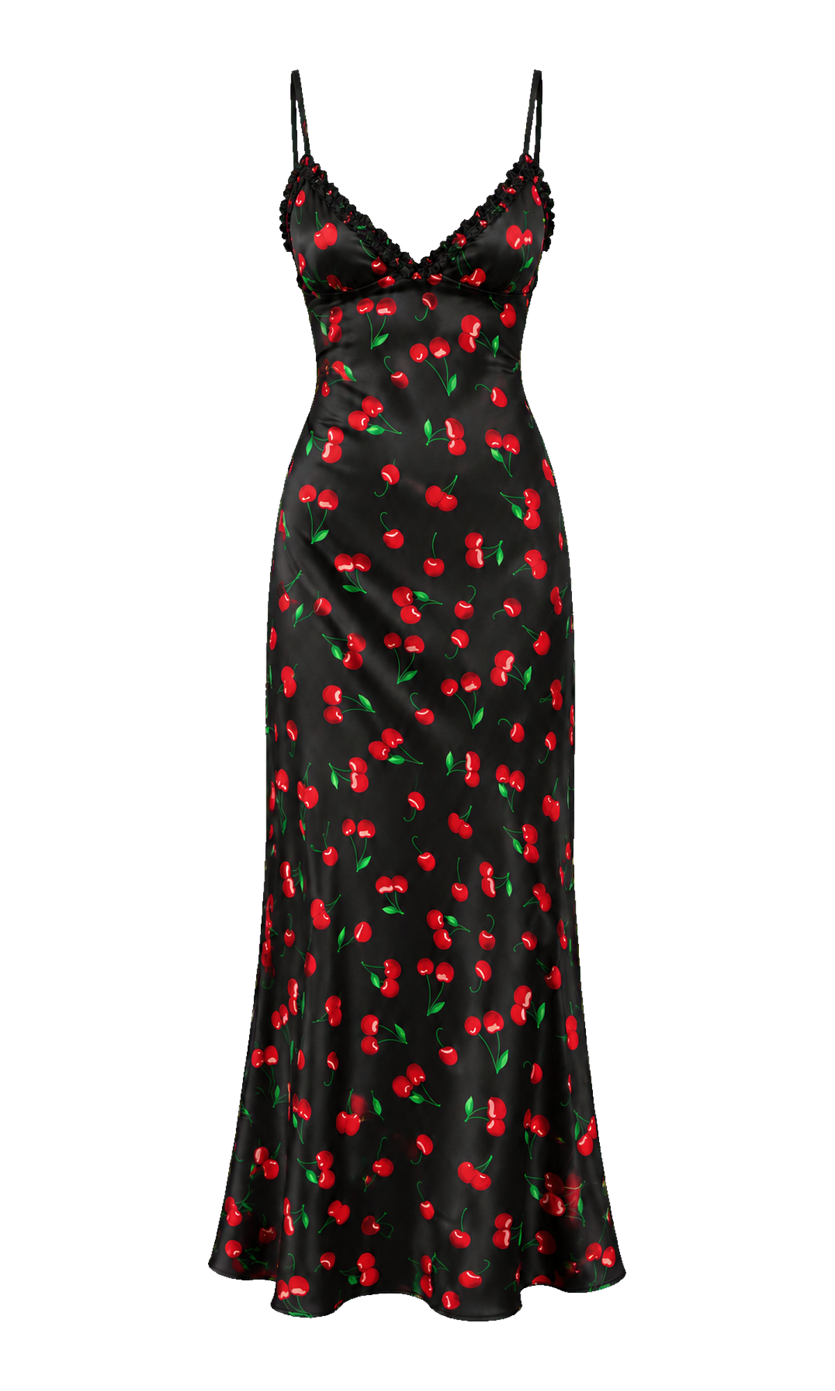 Cherry-Print Ruffle Maxi Dress