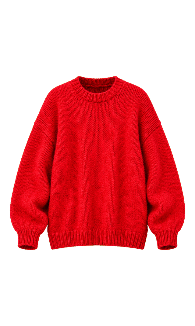 Oversized Crew-Neck Sweater, Red