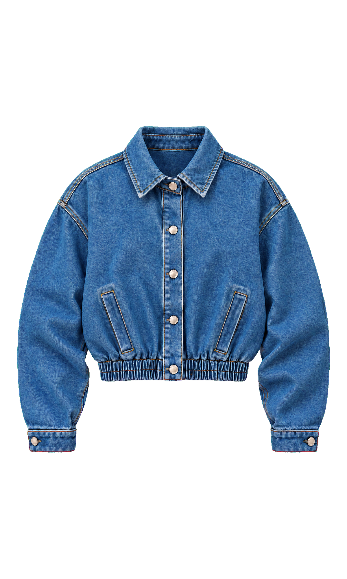 Cropped Denim Jacket with Gathered Hem