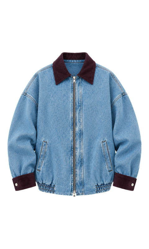 Oversized Denim Jacket with Contrast Collar