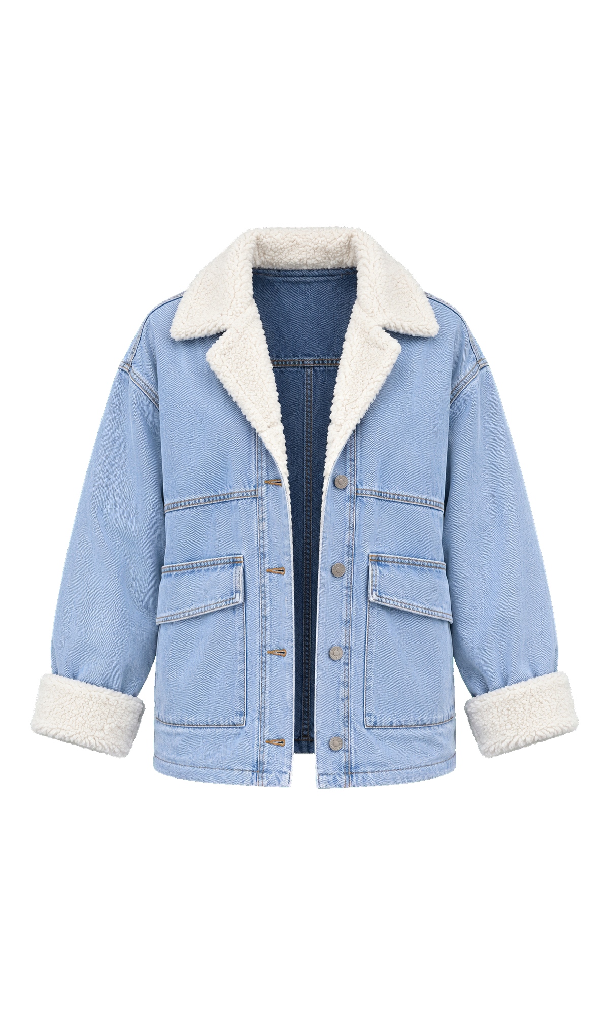 Denim Jacket with Teddy Collar and Cuffs
