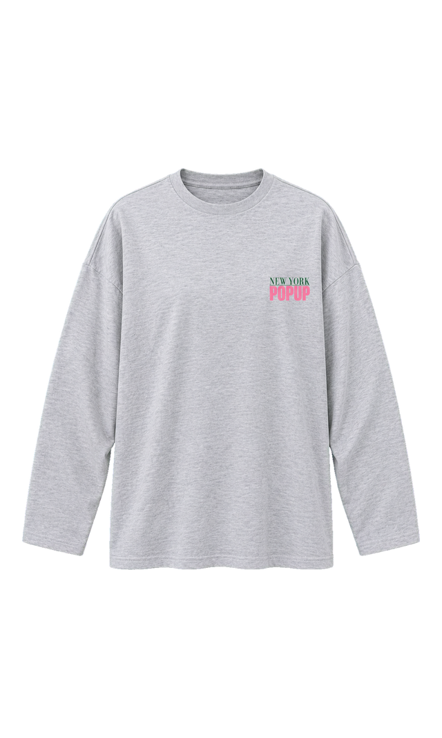 Oversized New York Graphic Long-Sleeve Tee, Grey