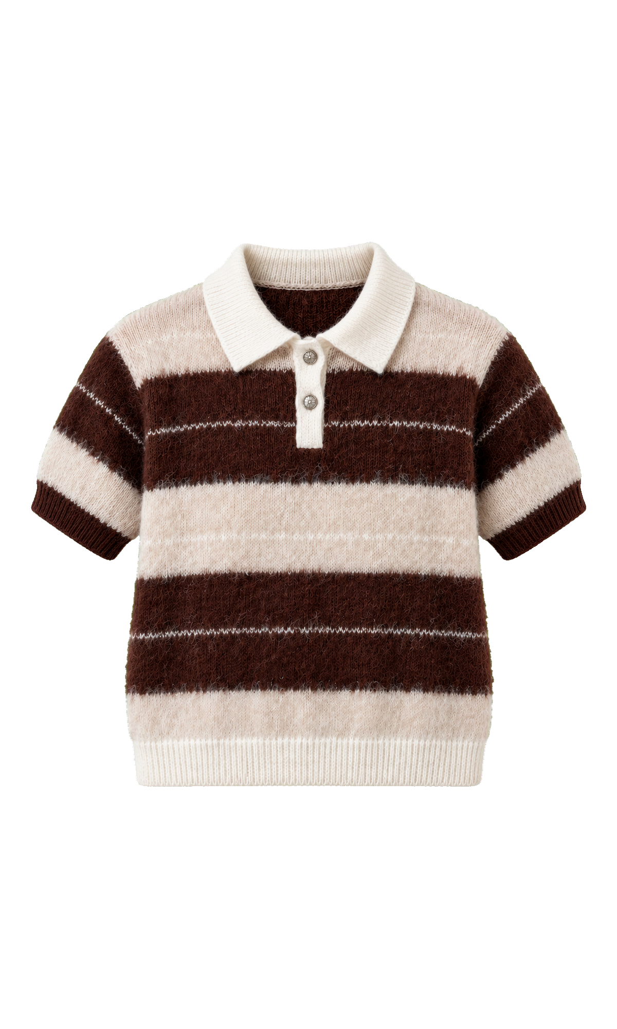 Striped Knit Polo with Contrast Collar