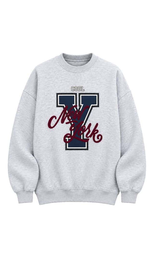 Oversized New York Varsity Sweatshirt, Grey