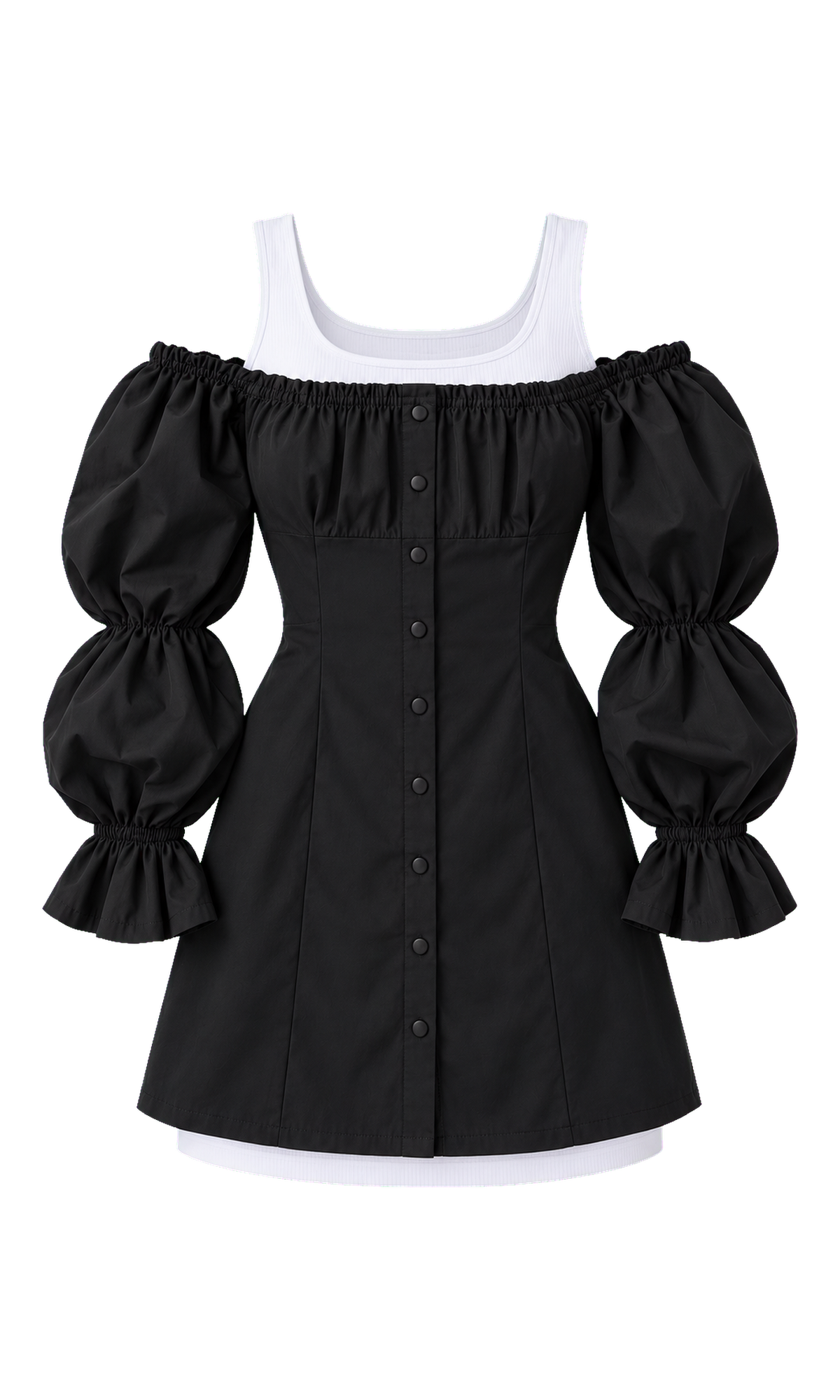 Robe courte bardot à manches bouffantes