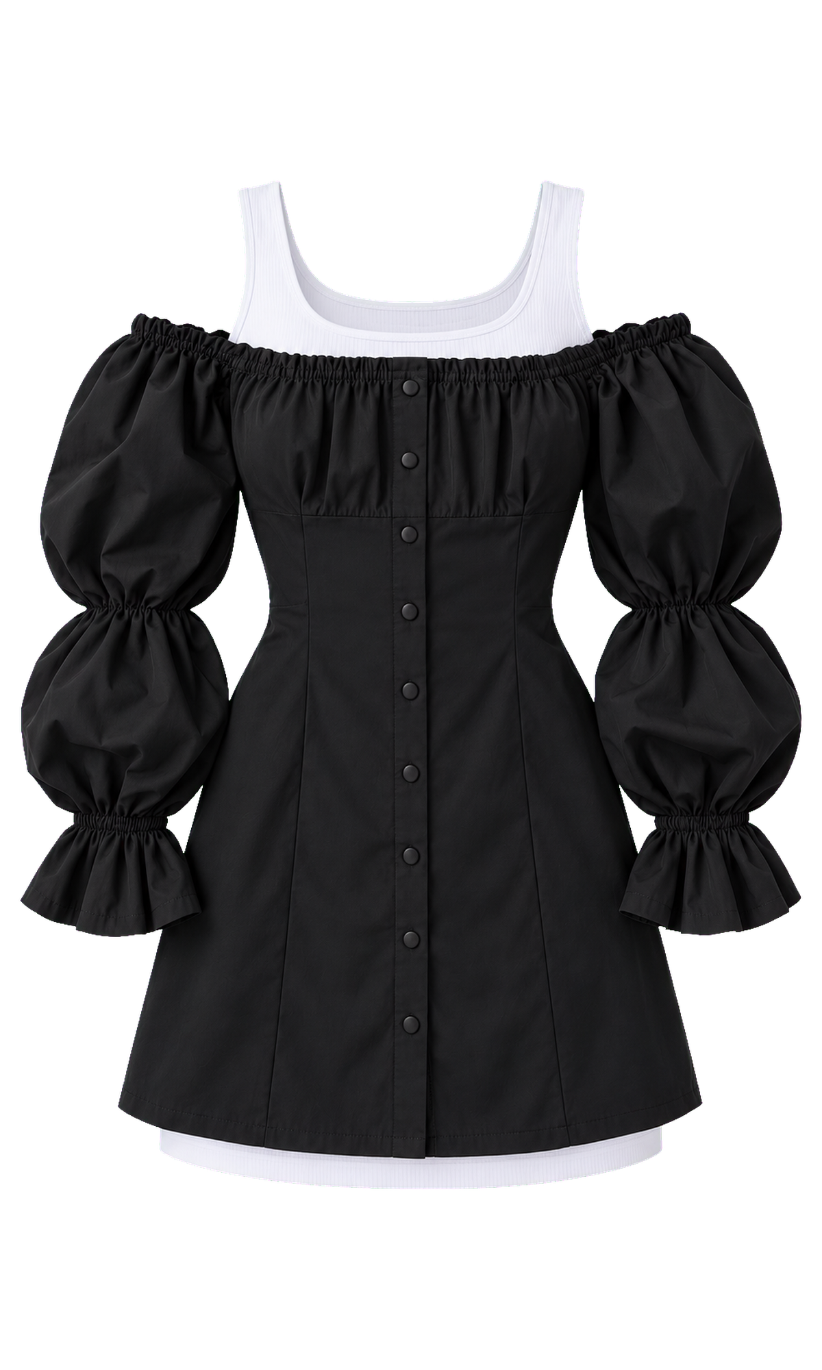 Off-Shoulder Puff-Sleeve Mini Dress with Tank Lining