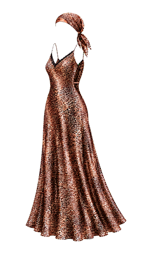 Animal-Print Slip Dress with Matching Scarf in Beige Animal, three-quarter view